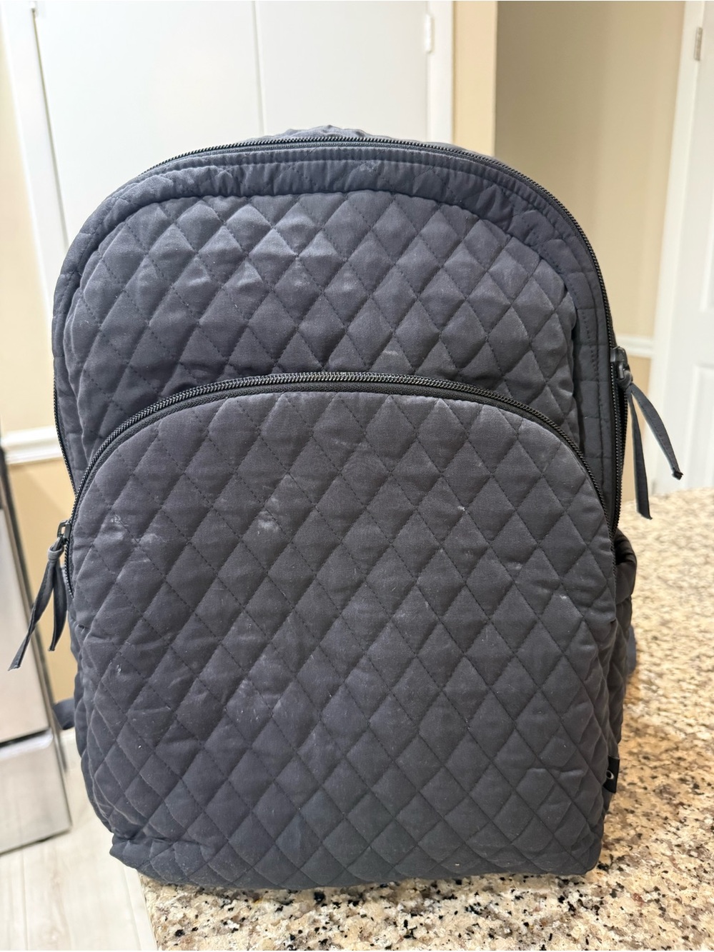 Vera Bradley quilted black backpack and matching lunch tote.